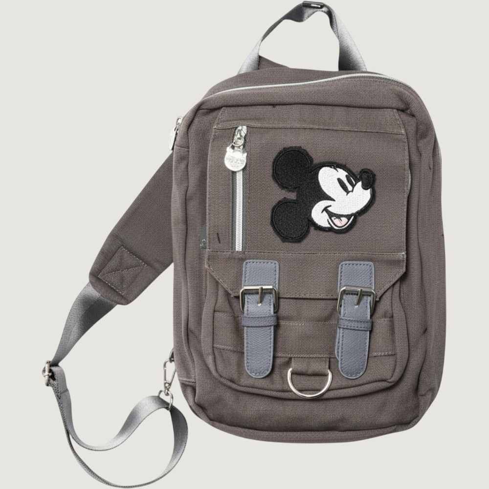 Disney Pin Trading Mickey Mouse Canvas Sling Bag Gray Crossbody Pin Collector